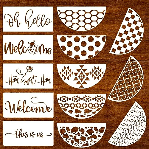 Welcome Stencils for Painting on Wood 12 Stencils for Crafts Reusable | Welcome Stencil for Wood Sign Hello Templates for Door Hanger