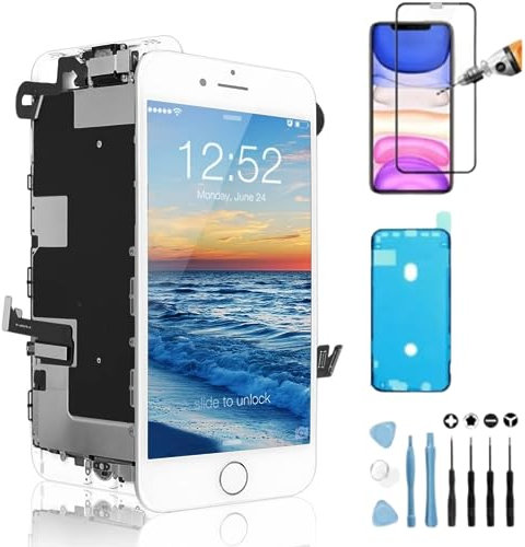 Iteek Écran pour iPhone 8 Plus Blanc 5,5 Pouces (A1864, A1897, A1898) Remplacement LCD Tactile Digitizer avec Kit de Réparation, Film Protecteur