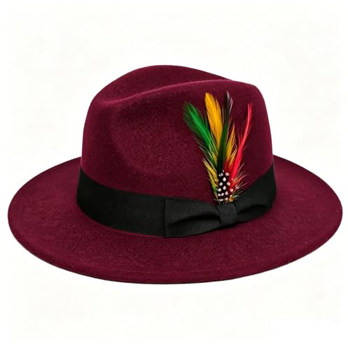 HEYANN Fedora Hut für Herren Damen Wollfilz Herrenhut mit Breiter Krempe Fedora Hut Derby Cap Jazz Gentleman Hut Trilby Caps Panama Hut Jazz Hüte