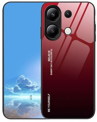UPLAI Hülle für Xiaomi Redmi Note 13 4G, Slim Stoßfest Farbverlauf Handyhülle Case, Temperiertes Glas Rücken and Sanft TPU Silikon Bumper Schutzhülle Cover.Rot Schwarz