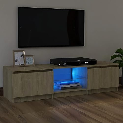 Cosisti Meuble TV LED Banc TV Meuble TV avec Rangement Meuble TV Bois Meuble TV Chambre Table TV Meuble de Tele Éclairage LED RGB avec Couleur réglable -Chêne sonoma-120 x 30 x 35.5 cm