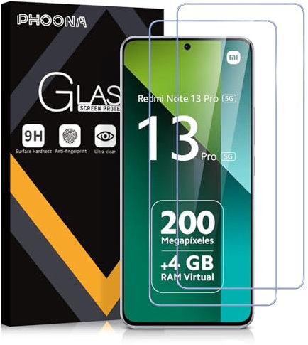 Phoona Protector de Pantalla para Xiaomi Redmi Note 13 Pro 4G/5G, 2 Unidades Cristal Templado Protector Pantalla para Redmi Note 13 Pro, Dureza 9H, Sin Burbujas, Antiarañazos(6,67'')