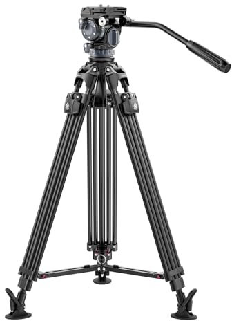 ULANZI VideoFast Kit Treppiede in Alluminio, 64,5” Treppiede Video Heavy Duty con Testa Fluida Pro, Treppiede Professionale 360° Pan & +90°/-45° Tilt Damping, QR-Platte, 10kg / 22 lb Load