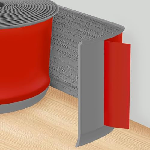 Plinthe Souple Autoadhésive, 300CM x 10CM Grain de Bois Gris PVC Adhesive, Plinthe Adhesive pour Cuisine et Salle de Bain, Bande Décorative Autoadhésive, Convient pour la Salle de Bain et la Cuisine