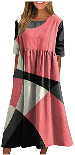 LSAltd Kleid Damen Elegant Boho Kleidung Damen Etuikleid Damen Elegant Strandkleid Lang Für Rundhals Skaterkleid Kurzes Tank Kleider Festliche Kleider Für Damen Ballkleid Maxikleid（1-Pink,L）