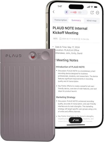 PLAUD NOTE Registratore Vocale AI Professionale Audio Digitale con Custodia Trascrivi Riassumi con Tecnologia AI Supporta 112 Lingue Controllo App Perfetto per Riunioni Lezioni Chiamate Colloqui