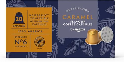 by Amazon Capsules de Café aromatisées au Caramel, compatibles Nespresso, 20 Capsules en Aluminium (1 paquet x 20) - Certifié Rainforest Alliance