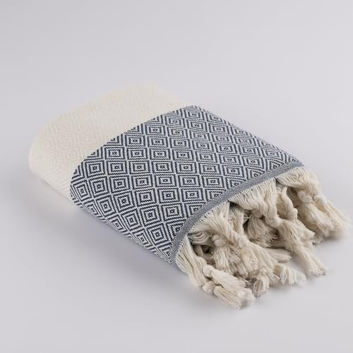 LUCIDUS Strandtuch – 100% Türkische Baumwolle, Schnell Trocknend & Sandfrei, 100x200 cm Saunatuch Hamamtuch Damen & Herren – Leicht & Ideal für Reise, Bad, Yoga, Camping (Königsblau Diamant)