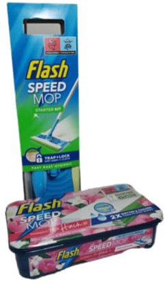 Cleaning Bundle Speed Mop Starter Kit - Mop & 24 Wipes Absorbing Refill Pads, Tulips & White Jasmine Multi-Surface