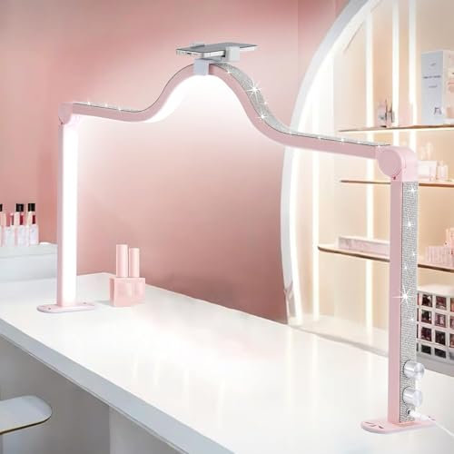 Afatnao Upgraded Nail Tech Lamp for Desk, 34 in Foldable Large Nail Light with Phone Holder, 3 Modes 3000K-6000K LED Manicure Lamp, Half Moon Light for Lash Eyelash Extension, Tattoo, Eyebrows