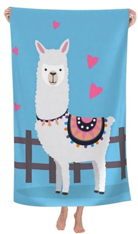 AUBKFELD Badetuch mit niedlichem Alpaka-Motiv, 80 x 130 cm, leicht, saugfähig, Mikrofaser, Strandtücher für Badezimmer, Strand, Fitnessstudio, Yoga, Spa, Schwimmen