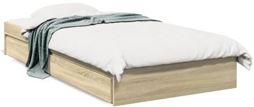 Rantry Bettgestell mit Schubladen Holzbett Bettrahmen Stauraumbett Einzelbett Doppelbett Gästebett Jugendbett für Schlafzimmer Gästezimmer Sonoma-Eiche 90x200cm Holzwerkstoff