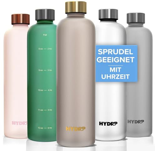 HYDROP® Trinkflasche 1L auslaufsicher [Matte Color] - Trinkflasche für Kohlensäurehaltige Getränke - Sportflasche - Trinkflasche fürs Büro & Zuhause - Taupe 1L