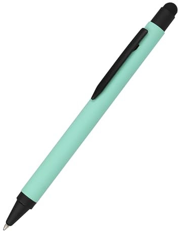 𝗢𝗡𝗟𝗜𝗡𝗘 Kugelschreiber Alu Stylus Mint, Druckkugelschreiber aus Aluminium, auswechselbare Großraum-Mine, Schreibfarbe blau, mit Softtouch Feeling, Stift mit Touchpen, 1 Stück