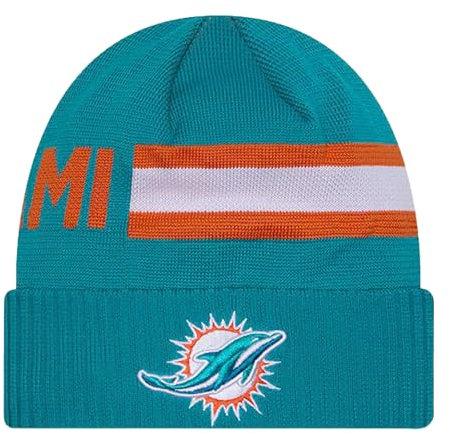 New Era Unisex-Erwachsene NFL Official Sideline Team Logo Wordmark Tech Cuffed Beanie Cold Weather Knit Hat, Miami Dolphins - Aqua, Einheitsgr��e