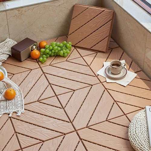 CucCe Balkonboden Ineinandergreifender Bodenbelag aus Holz-Kunststoff-Laminat, ineinandergreifende Bodenentwässerungsfliesen, wasserdichter, aufsteckbarer Terrassenboden Bodenfliesen mit Falz(Wood Col