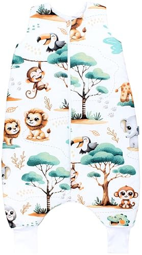 TupTam Baby Winterschlafsack mit Beinen OEKO- TEX zertifizierte Materialien 2.5 TOG Unisex, Farbe: Dschungeltiere Weiß/Grün/Beige, Größe: 62-74