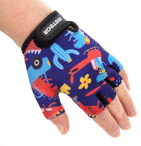 meteor Fahrradhandschuhe Kinder Halbfinger Gel Jungen Mädchen 3-9 Jahre | Radhandschuhe und Kletterhandschuhe für MTB, BMX, Laufrad und Klettergerüst - gepolsterte Handfläche, Größe nach Handbreite