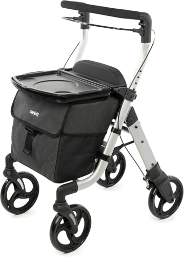 Carlett Andador con Asiento Plegable y Bolsa Extraíble, Producto Médico Homologado EU, Ruedas Grandes 20 cm, Freno de Parking y Manillar Regulable, Ideal para Interior y Exterior, Lett Walk, Negro