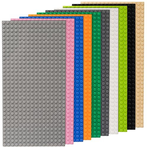 ZENFUN 10 Pack Baseplates Building Plates for Building Bricks, 10'' x 5'', Classic Build Baseplates Compatible with Major Brick Brands