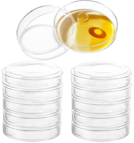 MIVIDE 10 Stück Glas Petrischalen mit Deckel, 90 x 20 mm Hochborosilikatglas Petrischalen, Sterilisierte Petrischale Transparent für Schulen und Laborkultur Bakterienhefe