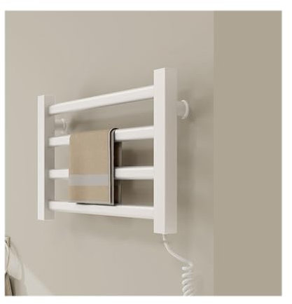 LYMGRZ Small Towel Warmer Plug-In,Energy-Saving Heated Drying Rack 4 Bars,Heated Towel Racks for Bathroom Wall Mounted,A White,Plug in Right