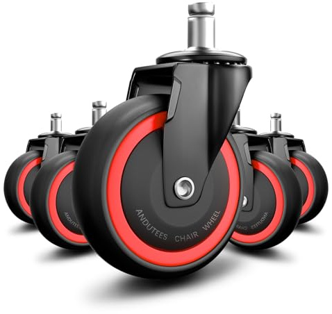 ANDUTEES Office Chair Wheels Replacement, 3 Inch Heavy Duty Anti-Tangle Nylon Roller Wheels Set of 5, Office Desk Gaming Chair Black Casters for Hardwood Floors Carpet (11x22mm)