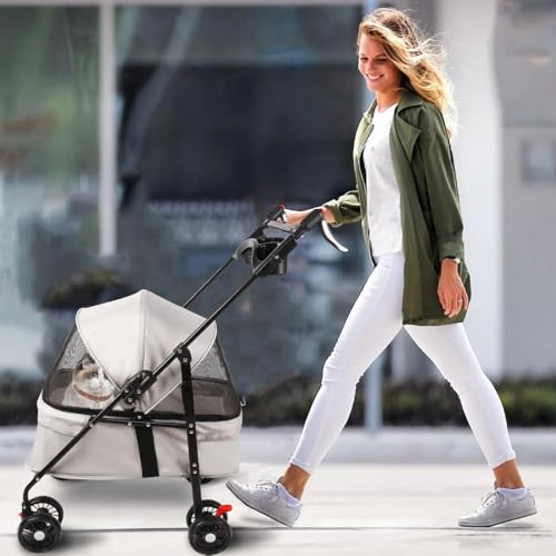 Buggy faltbar Tiere Trolley faltbar Hund Katze Getränkehalter Aufbewahrungskorb inkl Räder, B/grau