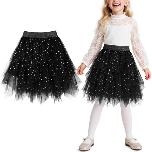 Keyck Tüllrock Mädchen Kinder Tutu Röcke Tüll Ballett Rock für 5-12 Jahre | Elastisch Hohe Taille, Unregelmäßiges, mit Unterrock, Faltenrock Karneval Kostüm Elegante Tütü Prinzessinrock Fasching Party