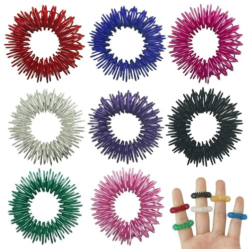 Akupressur Ring, Anti Stress Ring, Massageringe für Finger Akkupressurringe, Stressreduzierender und durchblutungsfördernder Massagering für Förderung Der Durchblutung (8 Stück)