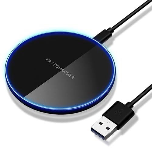 Wireless Charger 20W Max Schnelles Kabellosen, Kabellosen Ladepad Induktions, Qi Ladestation mit USB C Kabel, Grünem LED Licht, Schutzchip, für Smartphone, Kopfhörer und Büro