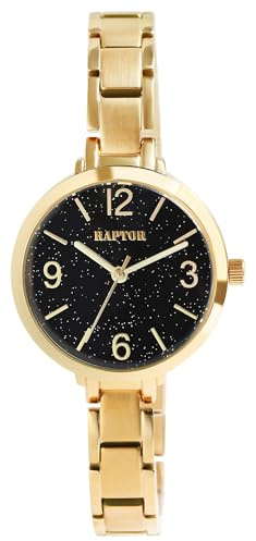 Raptor Damen Armbanduhr Analog in Gold, Gesamtlänge 23.5 cm, Edelstahlarmband – 3 ATM