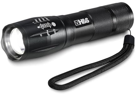 H&S Linterna Tactica Potente LED CREE T6 - Linternas Impermeables de Alta Potencia Militar con 5 Modos de Brillo - 3 Pilas AAA Incluidas