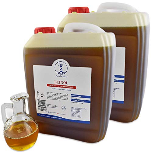 Leinöl für Pferde, Ponys, Hunde, Katzen- 2 x 5 Ltr. Kanister Premium100% ohne Zusätze garantiert und direkt aus erster Kaltpressung Reich an Omega-3 Fettsäuren