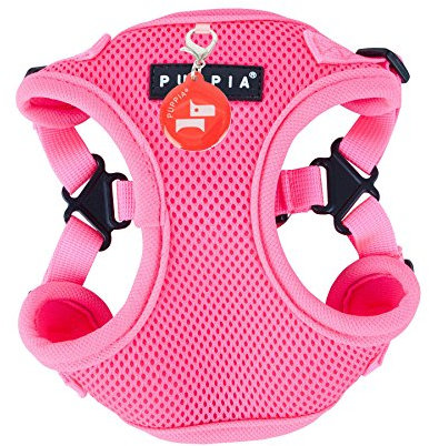 Puppia 4-Punkt Neon-Hundegeschirr für kleine und mittelgroße Hunde - leicht und super weich in vielen Farben - Antizuggeschirr für Hunde, Pink, S, PAQA-AC1443-PK-S