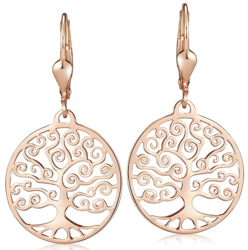Materia Lebensbaum Ohrhänger Rosegold - Brisur Ohrringe Silber 925 vergoldet SO-246