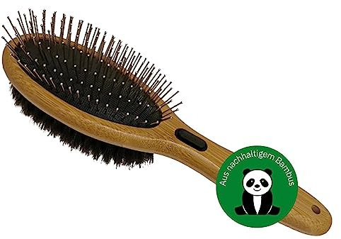BAMBOO GROOM Combo Brush Größe S/M I Doppelbürste für Tiere mit kurzem & mittellangem Fell I Hundebürste mit abgerundeten Pins & Wildschweinborsten I Bürsten zur Fellpflege I Bürste für Katze & Hund