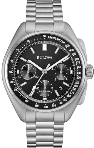 Bulova Lunar Pilot Herren Armbanduhr aus Edelstahl in der Farbe Silber-Schwarz 45mm, Wasserdichtigkeit: 5Bar, 96B258