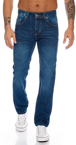 Lorenzo Loren Herren Jeans Hose Denim Jeans Used-Look Regular-Fit [LL328 - Blau - W33 L30]