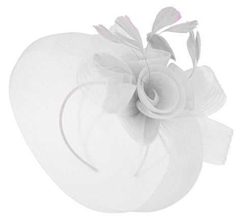Caprilite White Fascinator Veil Headband Wedding Ascot Races Net Hat Feathers Hatinator