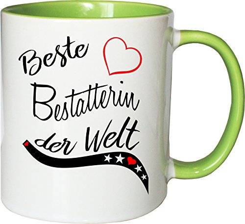 Mister Merchandise Becher Tasse Beste Bestatterin der Welt. Kaffee Kaffeetasse liebevoll Bedruckt Beruf Job Arbeit Weiß-Grün