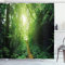 ABAKUHAUS Wald Duschvorhang, Weg im Dschungel von Malaysia, Stoffliches Gewebe Badezimmerdekorationsset mit Haken, 175 x 200 cm, Grün