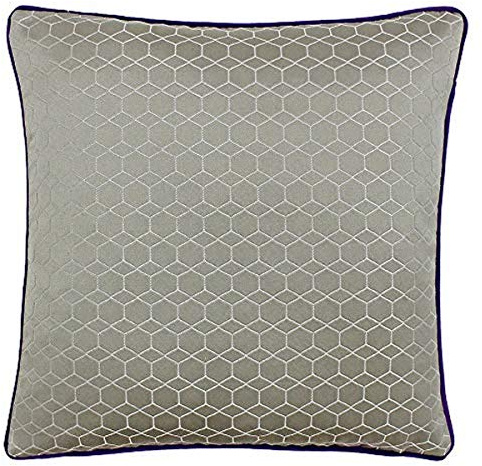 Paoletti Riva Balham Feder Gefülltes Kissen - Taupe Gray - Geometric Hexagonal Entwurf - Jacquard-Webart - Kontras Lila Piped Edges - 58% Leinen 42% Polyester - 45 X 45 cm (18 X 18 Zoll)