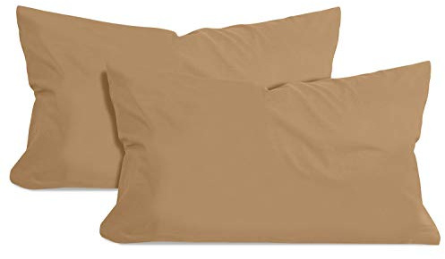 npluseins 2er-Pack Jersey Dekokissen Baumwollbezug, 40 x 60 cm, Sand | Öko-Tex Standard 100, Reißverschluss, formstabil, strapazierfähig, angenehm weich, waschbar bis 60 °C