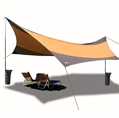 Sport Tent wasserdichte Markise Camping Sonnensegel Sonnenschutz Extra Große Sonnendach Outdoor Zeltplane Shelter Tarp mit Stangen und Sandsack für 5-8 Personen (Sonnensegel)