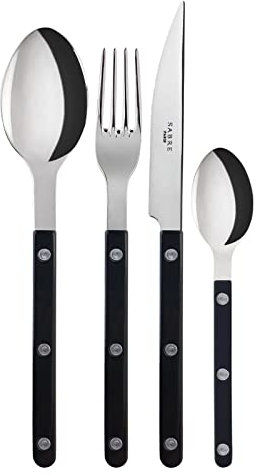 Sabre Paris | 24 pièces, Set de couverts de table pour 6 Personnes Bistrot, couleur Noir et finition brillante : Couteaux, fourchettes, cuillères à soupe et petites cuillères en Acier Inoxydable