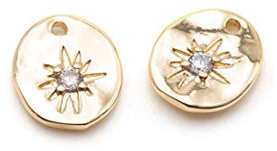 Vintageparts Anhänger als Plättchen mit Zirkonia und gravierter Sonne 18 k Gold beschichtet 11 x 9,5mm 2 Stück zum Schmuck selber basteln Mädchen Damen Unisex