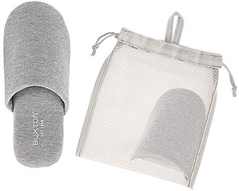BUXTON Cozy Lightweight and Memory foam Indoor Slippers for Womens and Mens(unisex), Foldable Slippers with Mesh bag-For Home,Travel,Spa,Hotel(Grey,L/XL)