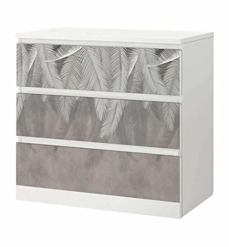 MyMaxxi - Klebefolie Möbel passend für IKEA Malm Kommode - Motiv Graue Federn - Möbelfolie selbstklebend - Dekofolie Tattoo Aufkleber Folie für Wohnzimmer, malm_Groesse:3 Schubladen