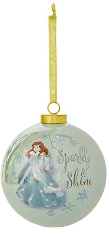 Disney Princess Christmas Bauble Ariel Glass Ornament - 9cm Diameter, Ceramic, Officially Licensed, Festive Disney Decor